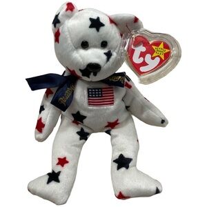 GLORY 1998 Ty Beanie Babies Patriotic Bear - White with Red and Blue Stars!